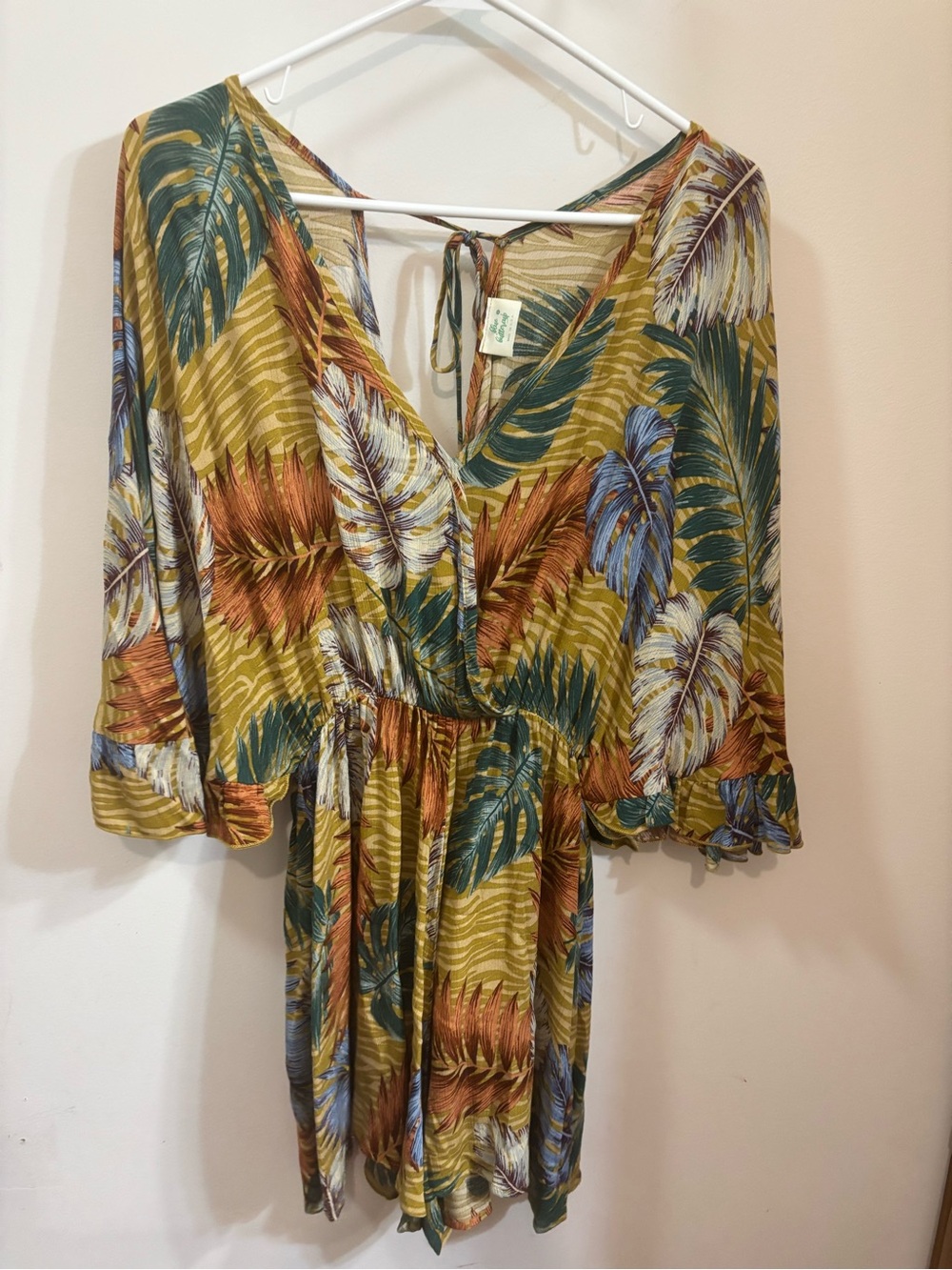 Women's Olive Tropical Print V-Neck Romper